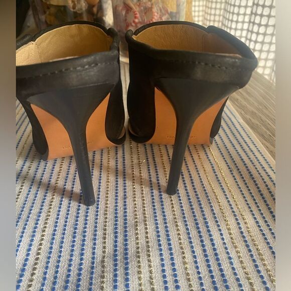 L.A.M.B. Black Leather Suede Open Toe Stiletto Sandals Size 6 - Picture 10 of 16